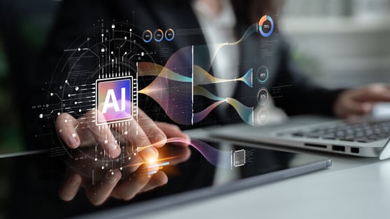 AI data flow concept representing adaptive search anywhere optimization for modern search systems.
