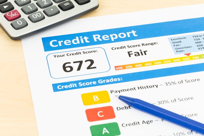 Credit report with score and grading used for AI-driven financial risk assessment.