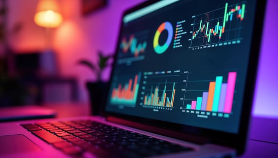 Marketing analytics dashboard showing performance metrics and content campaign results.