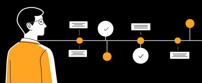 Customer touchpoint timeline illustration showing key interaction moments across a digital-first journey.