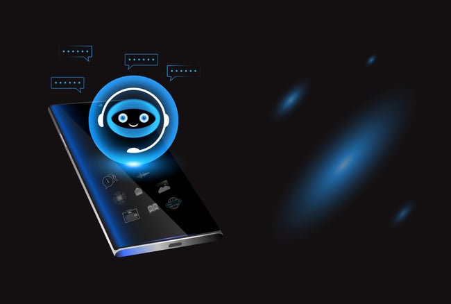 AI chatbot interface on smartphone assisting with financial services and customer support.