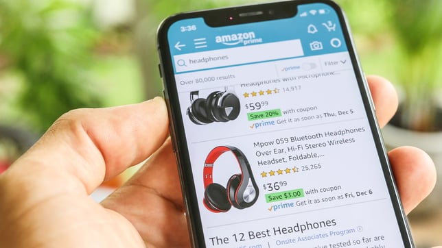 Shopper browsing product listings on the Amazon mobile app.