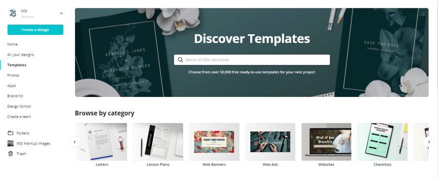 Canva’s template library showcases designs for different projects—great for learning graphic design tips.