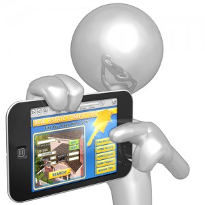 Graphic of a person pointing at a cell phone.