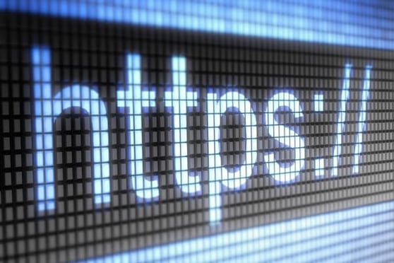 Pixelated graphic of the URL bar of a browser, saying HTTPS in white.