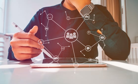 Digital network concept illustrating signals behind adaptive search anywhere optimization across platforms.