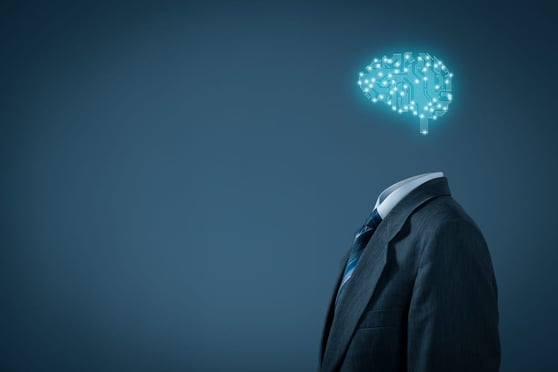 Artificial intelligence (AI) icon above a person's body.