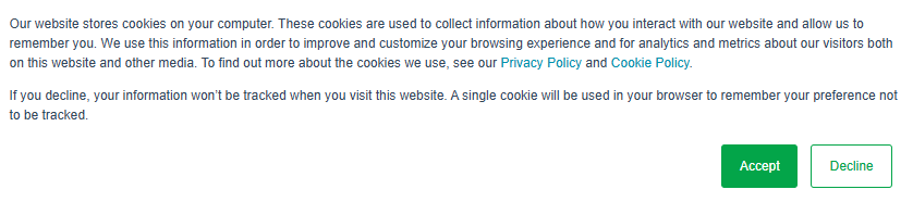 Website cookie consent banner related to customer data analytics and user tracking preferences.