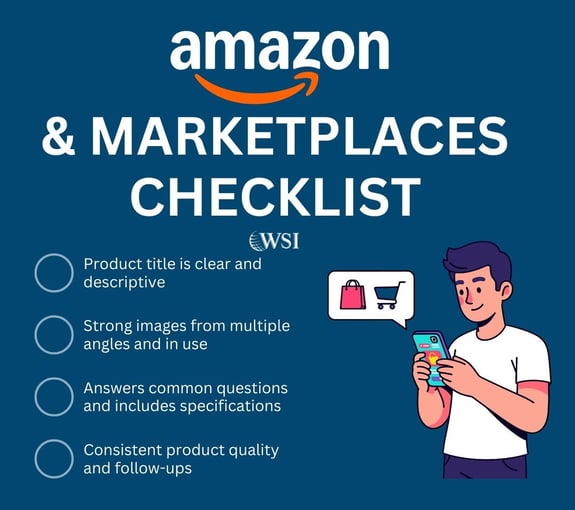 Amazon checklist showing product titles, images, FAQs, and consistent product quality.