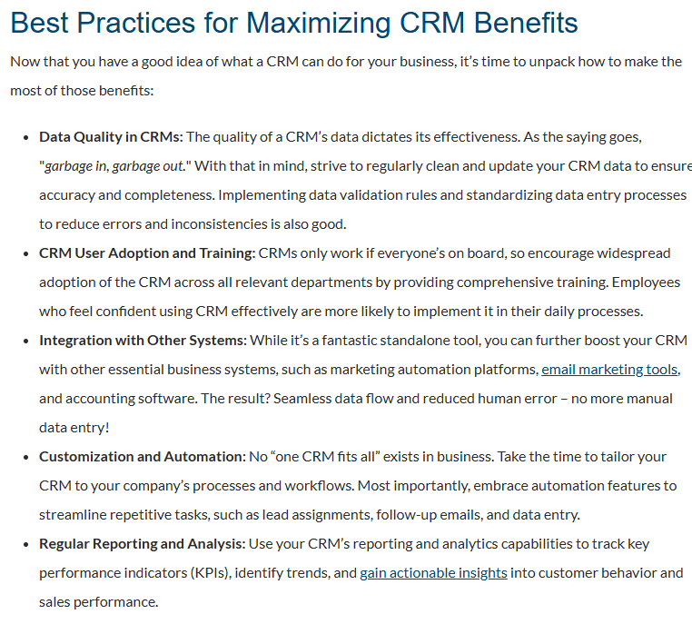 Example of scannable content using bullet points to outline best practices.