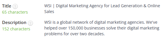 SEO title and meta description for a WSI digital marketing agency page.