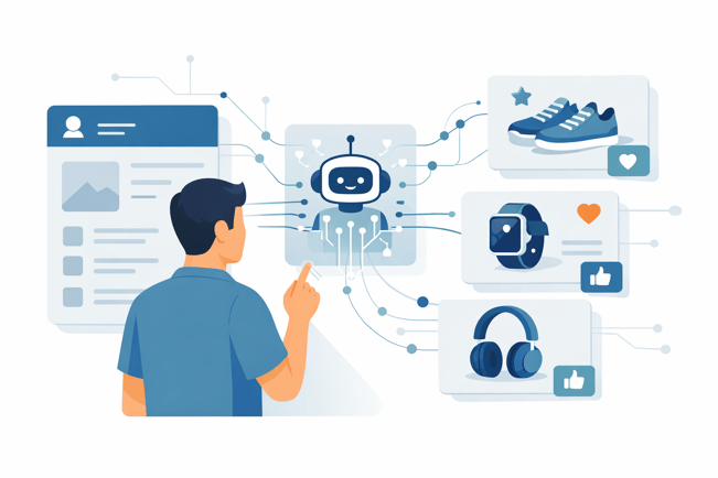 AI-powered product recommendations personalizing shopping experiences based on user behavior.