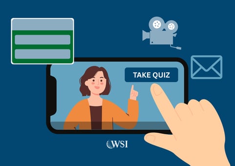 Illustration of interactive video quiz on a smartphone with email capture, supporting video engagement and lead generation.