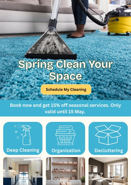 Carpet cleaning photo and service options used in spring seasonal marketing strategies for home services.